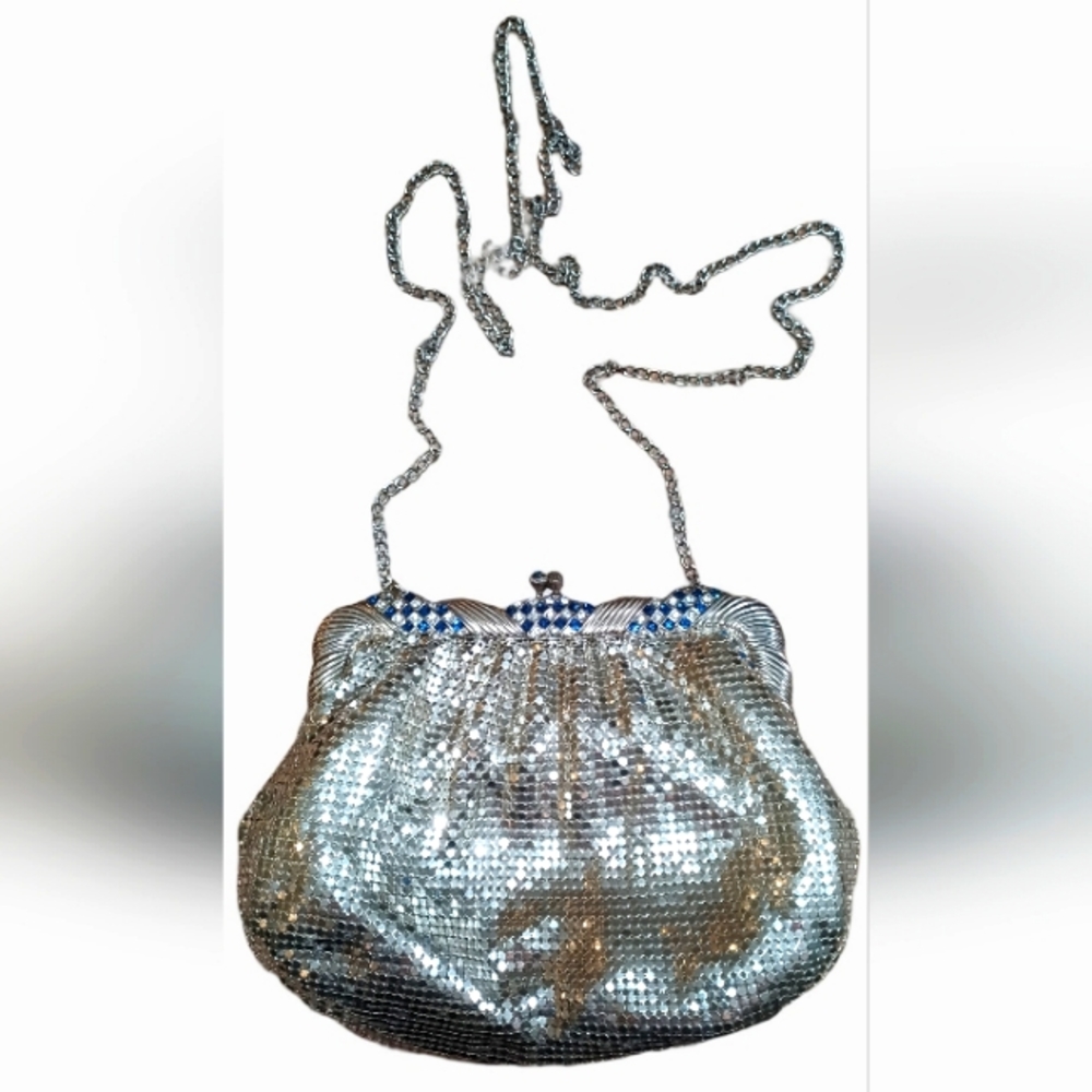 Whiting and Davis vintage silver mesh evening bag w/Swarovski Crystal detail